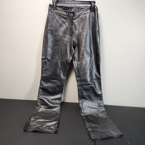 New Vintage‎ Cache Gray Leather Pants Sz 4 Side Slits Bootcut Studded Biker Goth